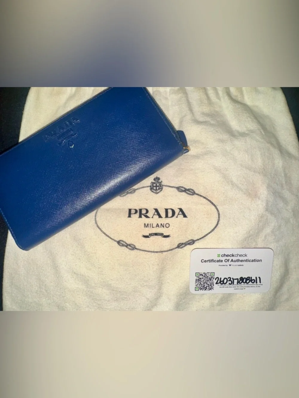 Prada Blue Saffiano Leather Zip Wallet - Picture 1 of 7
